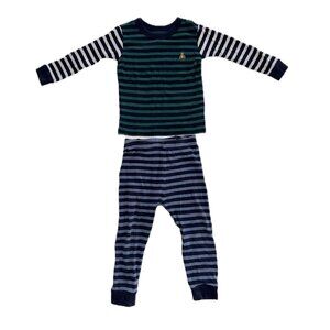 GAP Organic Brushed Cotton Blue and Green Striped Pajama Set, 18 - 24 months